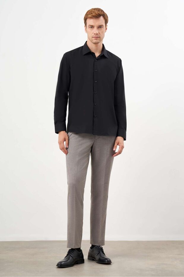 Men's Black Basic Plain Pattern Hard Neck Regular Fit Shirt - 4