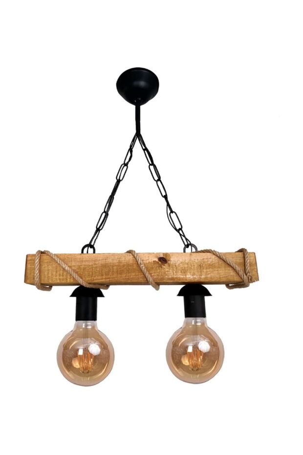 2 Li Rustik Sarkıt Halatlı Ahşap Avize Rustik Ofis Cafe Bar Otel Restaurant Tavan Lamba - 3