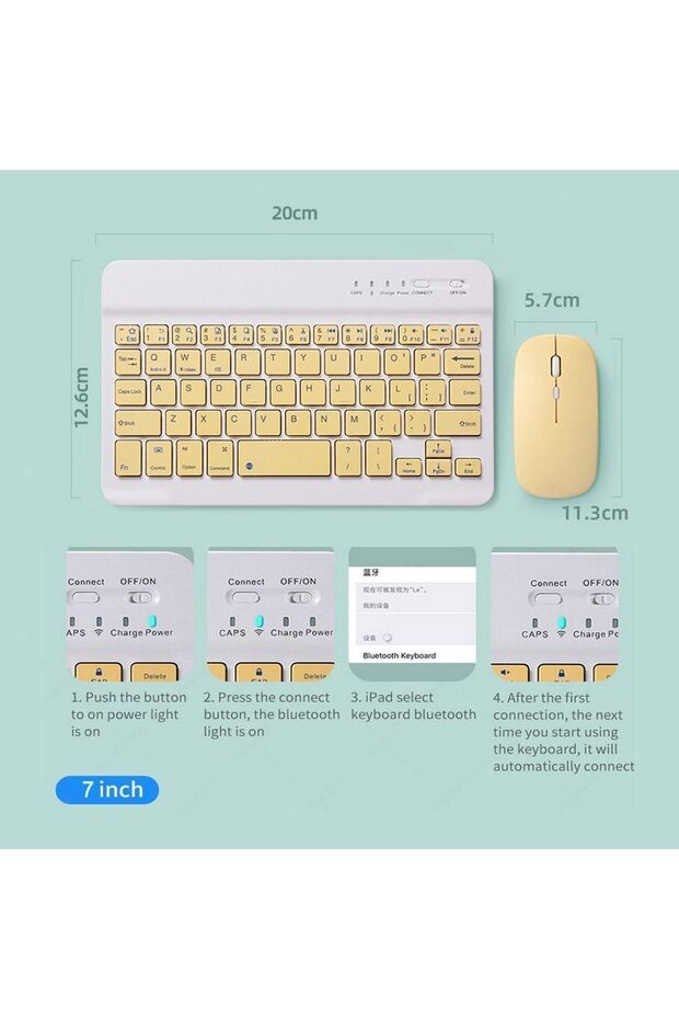 Ipad Pro 12.9 2020 A2069 A2232 A2233 A2229 Uyumlu  Kablosuz Bluetooth Klavye Mouse Set Siyah - 3