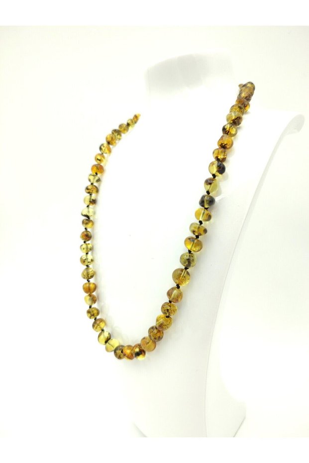 Brown Free-Cut Drop Amber Necklace, 45 cm, Suitable for Young People and Adults, Certified.