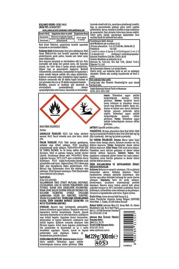 Sinek Öldürücü Sprey, 300ml (SİVRİSİNEK VE KARASİNEKLERE KARŞI) - 3