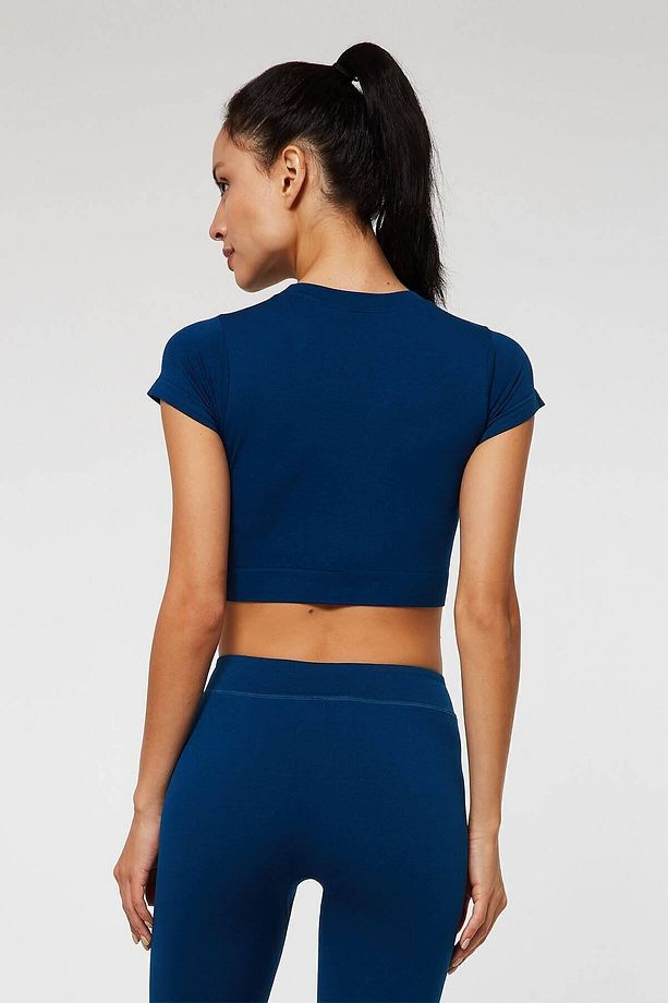Captiva Yumuşak Dokulu & Esnek Crop Top Solid Lacivert - 5