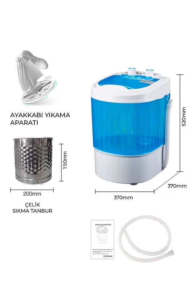 Taşınabilir 22 Litre 6 Kg Yıkama Kapasiteli Çamaşır Ve Ayakkabı Yıkama Makinesi - 9