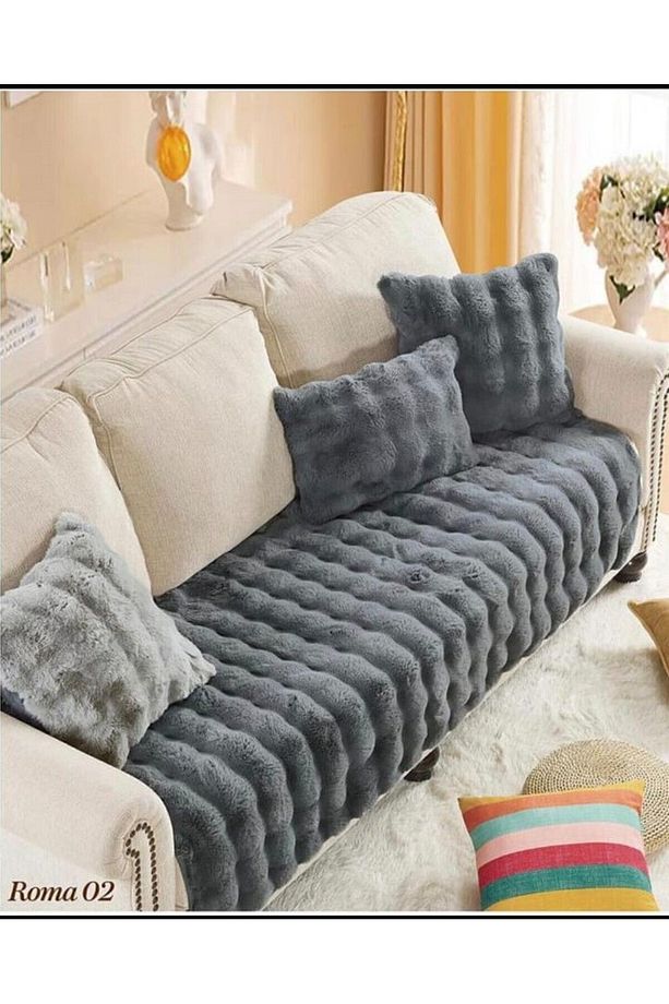 Kalın Tavşan Peluş Üç Kişilik Kanepe Için ( 1adet ) Ölçüm 80*190cm Oturmak Için Sadece Çok Yumuşak - 5