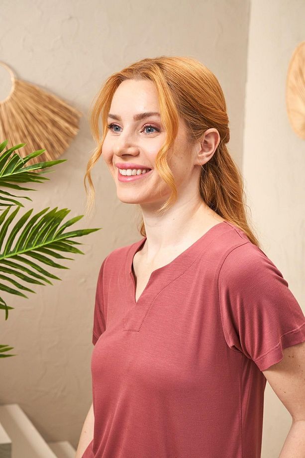 25176 Kadın V Yaka Desenli Kısa Kollu Pijama Takım - 7