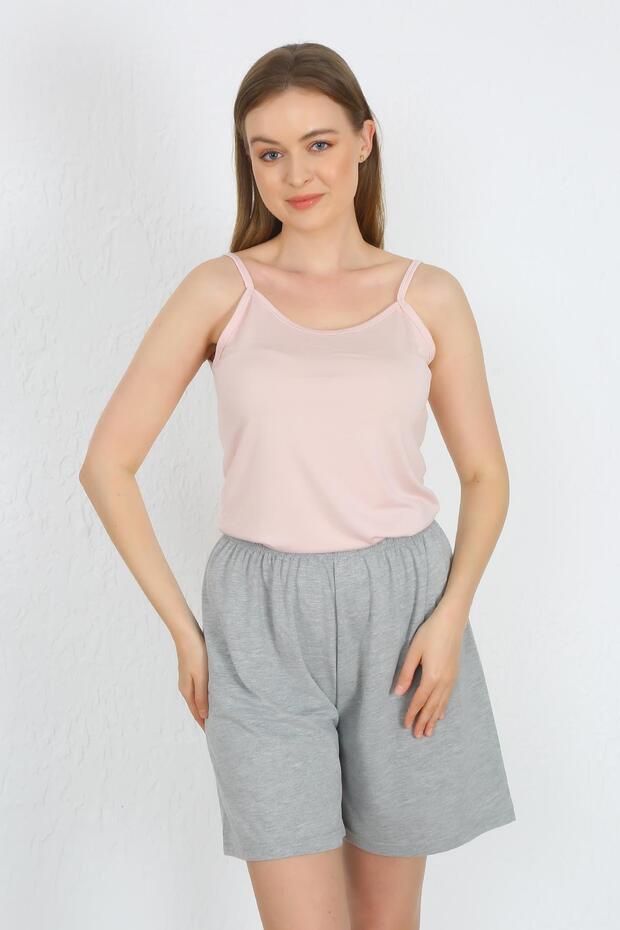 Women's Rope Strap Cotton Combed Shorts Suit Powder 3619