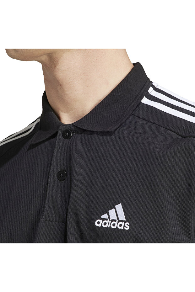 Erkek Essentials Piqué Embroidered Small Logo 3-Stripes Polo Tişört Siyah Tişört IC9310 - 5