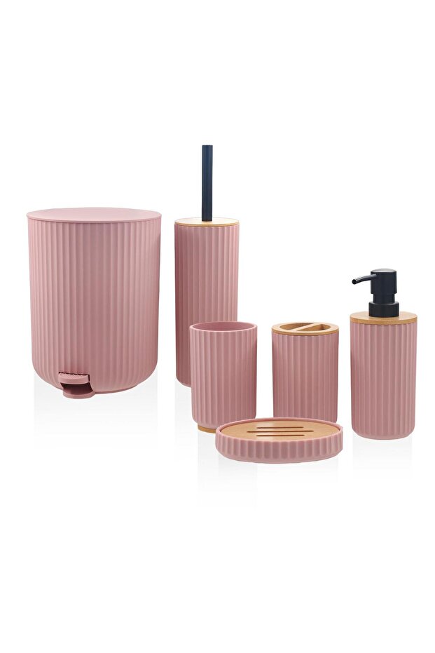 Stripe Bathroom Set Pink 6 Pieces