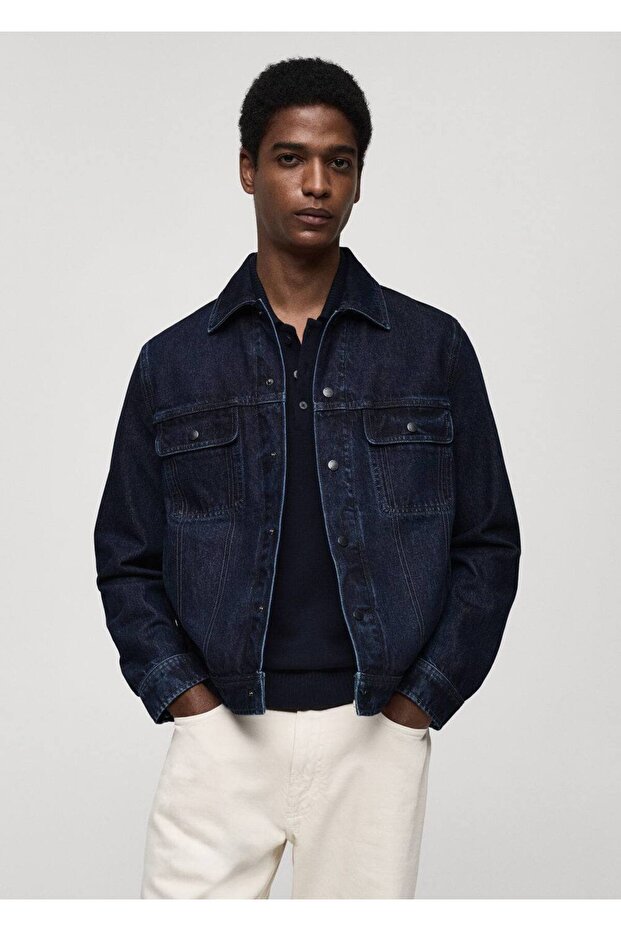 Kürk yakalı denim mont - 1