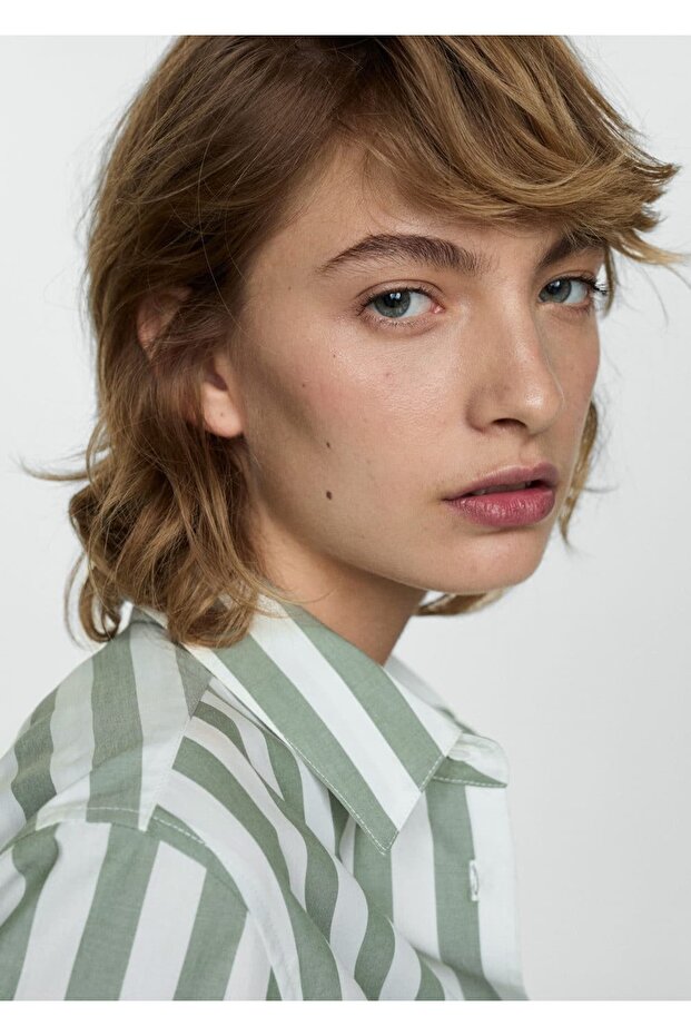 Çizgili Pamuklu Gömlek - 7