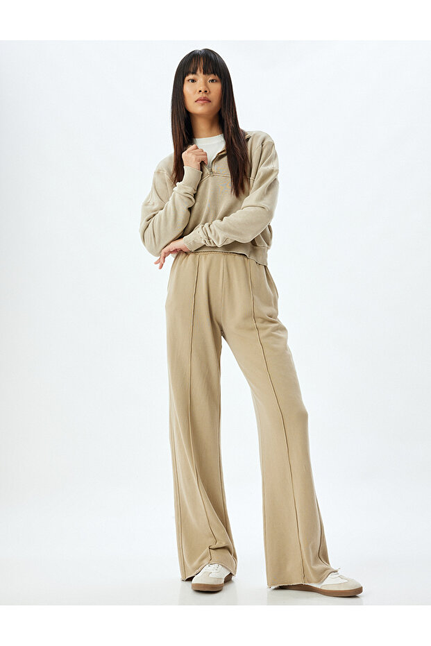 Wide Leg Sweatpants with Elastic Waist, Ribbed, Washable, Comfortable Fit