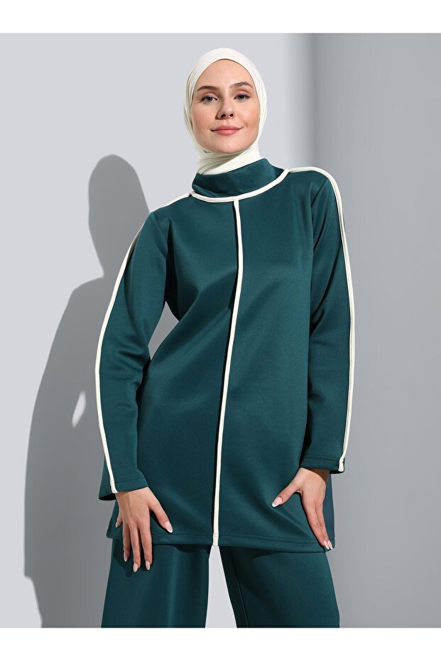 Scuba Piping Detailed Double Tracksuit Set - Emerald Green - Refka