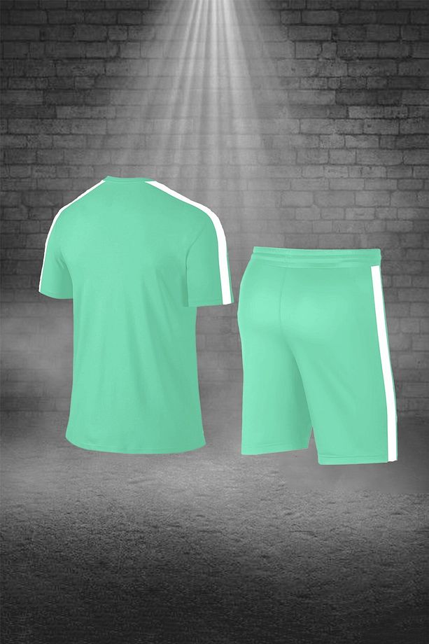 Over Size Erkek Su Yeşili Dri-fit Kumaş Baskısız Yuvarlak Yaka Kısa Kol Tişört Şort Alt Üst Spor Tak - 4