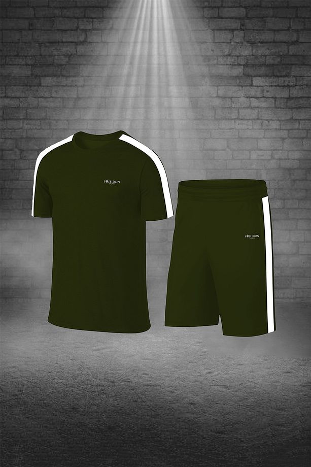 Over Size Erkek Haki Dri-fit Kumaş Düz Konforlu Cepli Kısa Kol Tişört Şort Alt Üst Koşu Seti (4xl -1 - 1