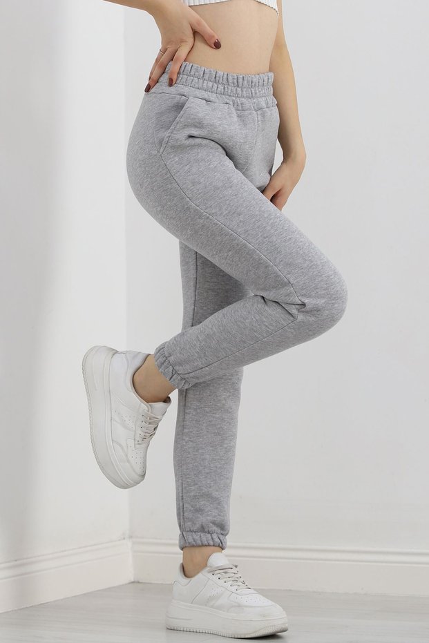 New Estevia Clez Leg Elastic Ribbon Sweatpants Gray Colored Company