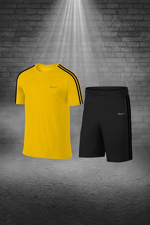 Over Size Men's Yellow Dri-Fit Pocket Unprinted Comfortable T-Shirt Shorts Bottom Top Two-Piece Set (4XL -10X