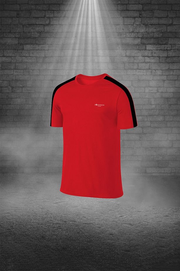 Over Size Erkek Kırmızı Dri-fit Kumaş Baskısız Bisiklet Yaka Kısa Kol Konforlu Alt Üst Takım Şort Ti - 2