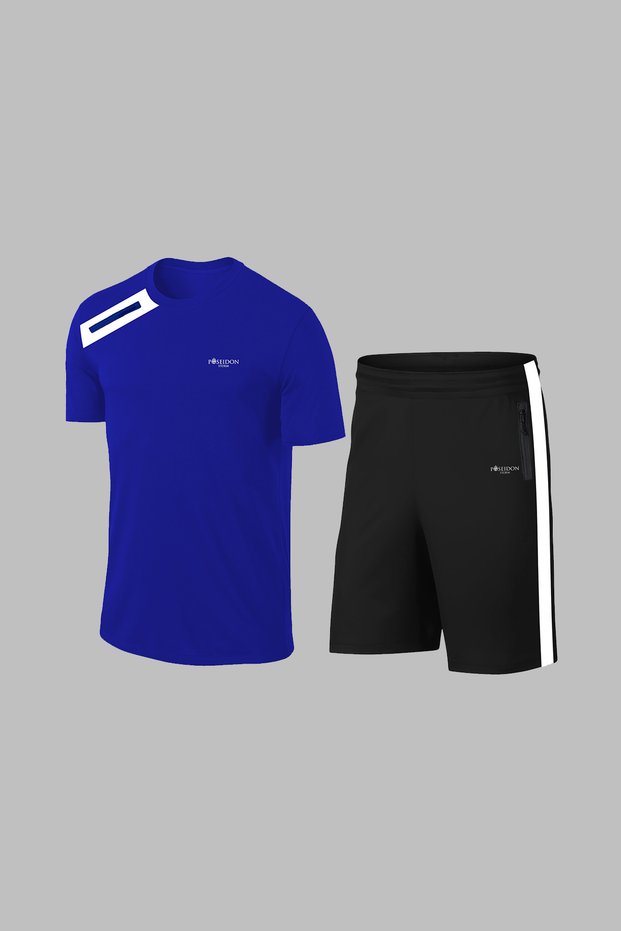 Over Size Men's Blue Dri-Fit Comfortable Short Sleeve T-Shirt Shorts Two-Piece Set for Sports (4Xl-10Xl)