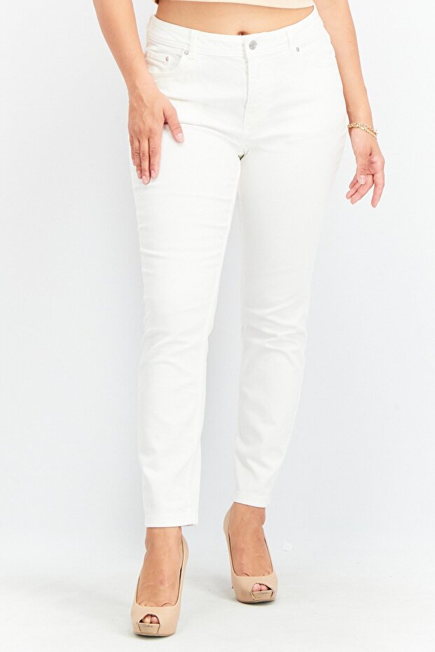 Women Slim Fit Plain Stretchable Jeans, White