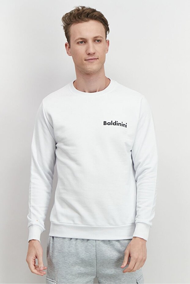 Men Crew Neck Brand Logo Long Sleeve Sweatshirt, White