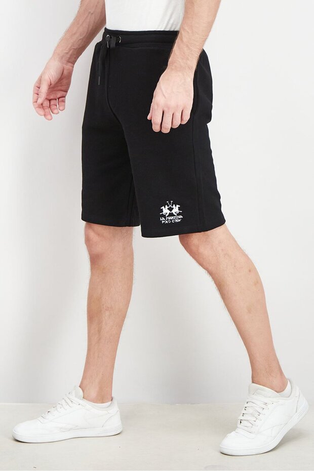 Erkek İşlemeli Logo Bağcıklı Basic Şort, Siyah - 4