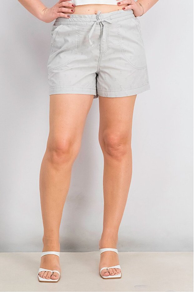 Women Printed Drawstring Basic Shorts, Cloudy Grey - 1