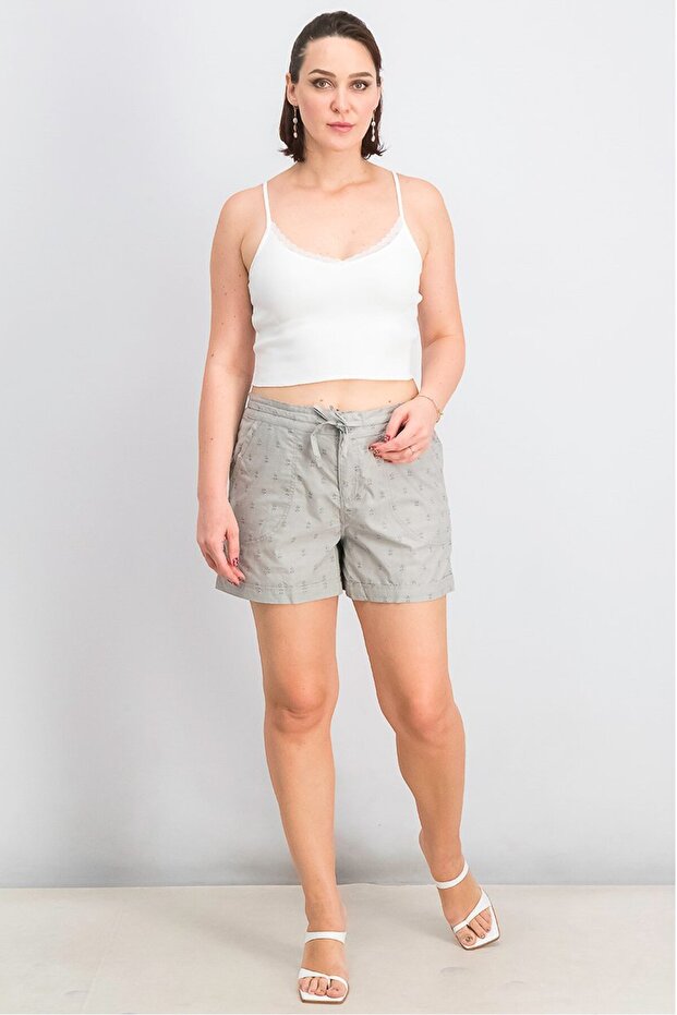 شورت نسائي أساسي مطبوع برباط، زعتر - 4