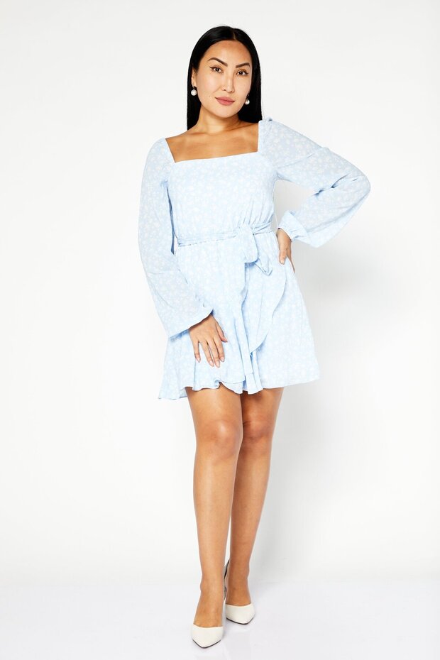Women Floral Print Mini Dress, Blue