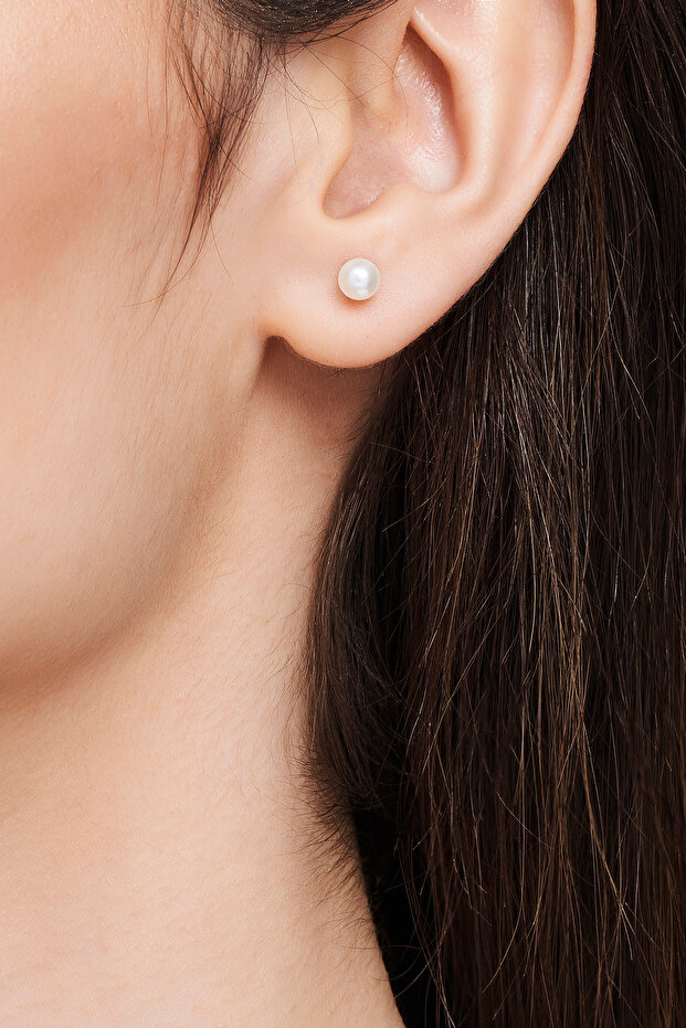 Altın Yassı İnci Küpe - 2