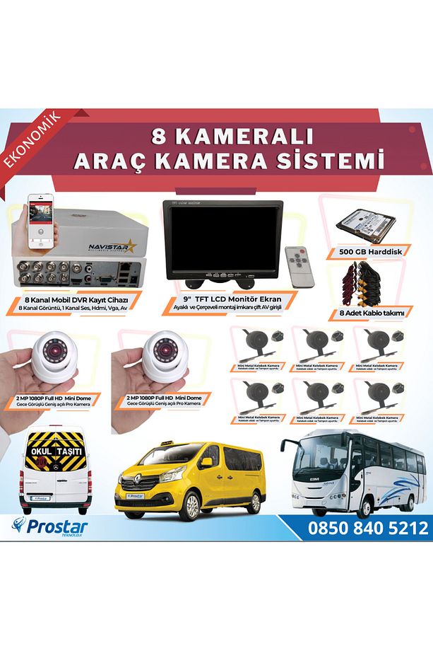 8 Kameralı Kayıtlı 1 Tb Hdd 9 Inç Ekranlı Uzaktan Izlemeli Tak Kullan Set - 1