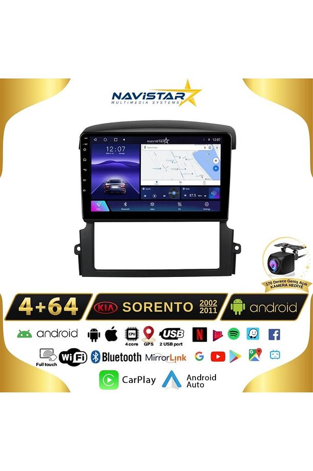 Kia Sorento 2002-2011 Model 4gb 64gb Android 13 Kablosuz Carplay Navigasyon Multimedya Sistemi - 1