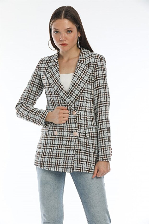 Düğmeli Mavi Ceket - 1