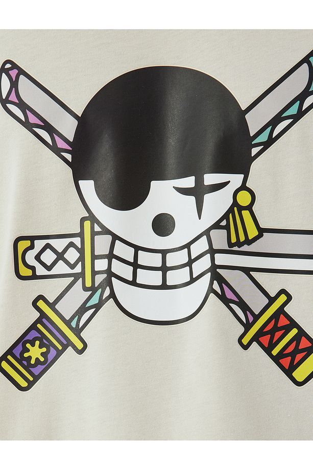 Kısa Kollu Bisiklet Yaka Pamuklu Oversize Lisanslı One Piece Tişört - 6