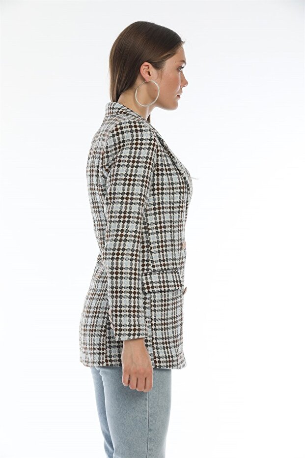 Düğmeli Mavi Ceket - 5