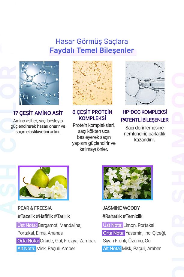 Sarı-Küllü Saçlara Özel Renk Koruyucu Bakım Şampuanı KUNDAL Ash Color Shampoo 300ml (Jasmine Wooody) - 5