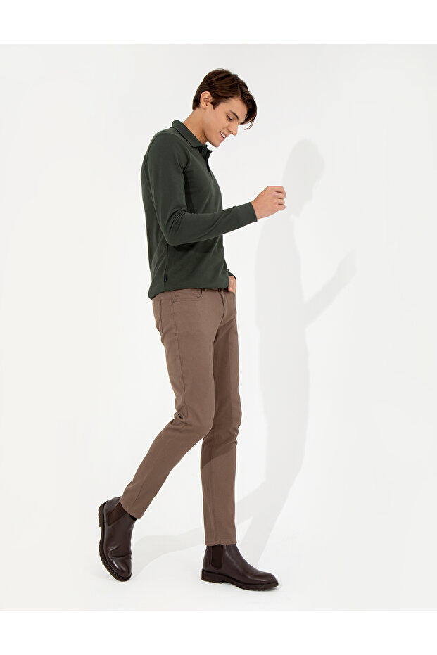 Brown Slim Fit Canvas Trousers 50255173-Vr029