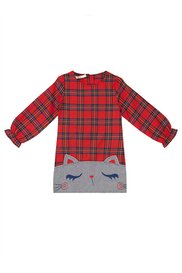 Rot kariertes Kätzchen-Mädchenkleid - 3