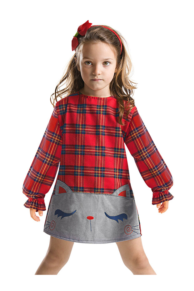 Rot kariertes Kätzchen-Mädchenkleid - 1