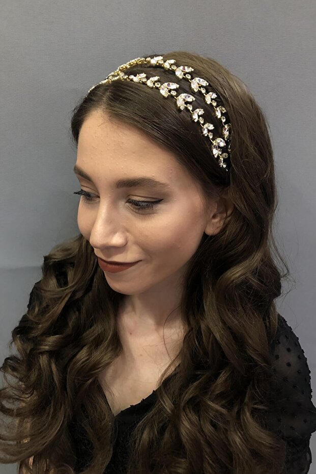 Alpha Model Double Row Transparent Yellow Bridal Henna Crown