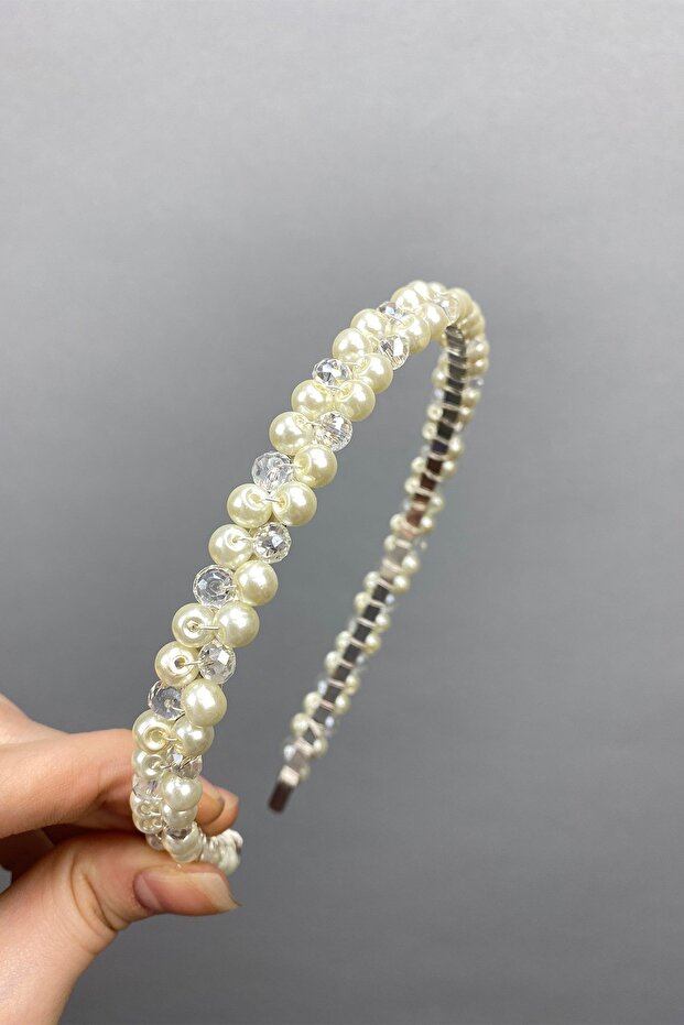 Pearl and Crystal Beaded Crown Bridal Hair Accessory