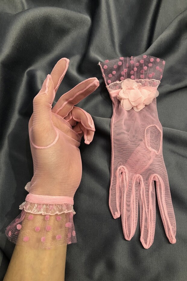 Pink Polka Dot Gloves - 2