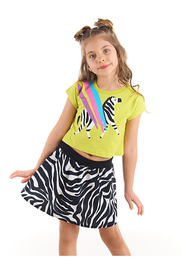 Rainbow Zebra Girl's T-shirt Skirt Set