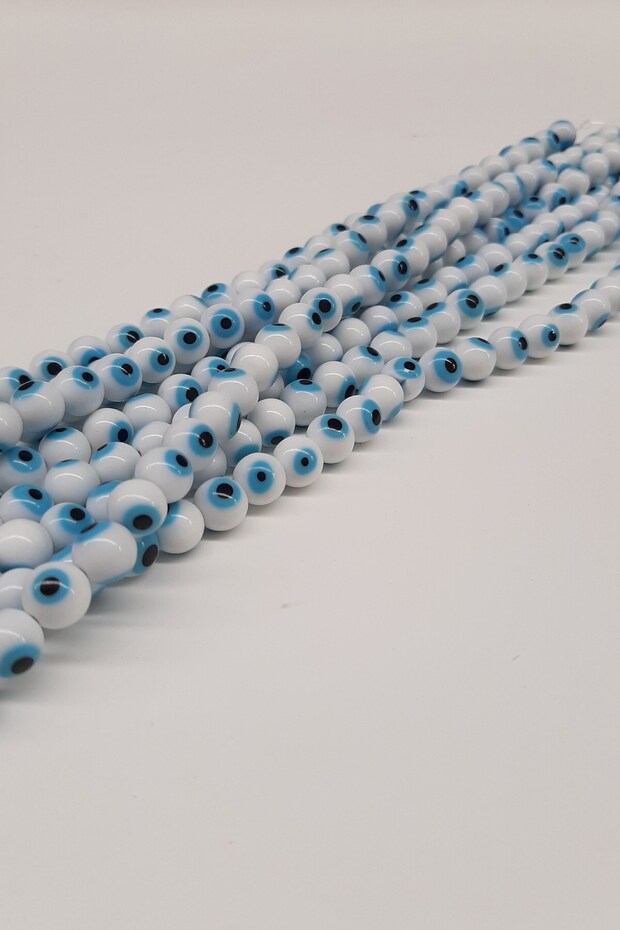 White Blue Glass Evil Eye Bead