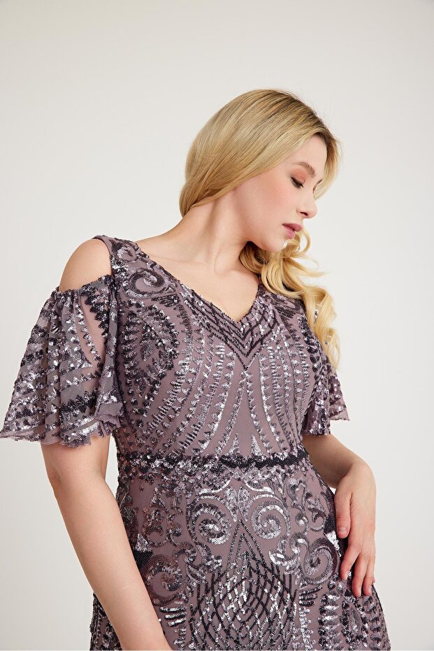 5645PAY PAYETLİ ABİYE ELBİSE - 3