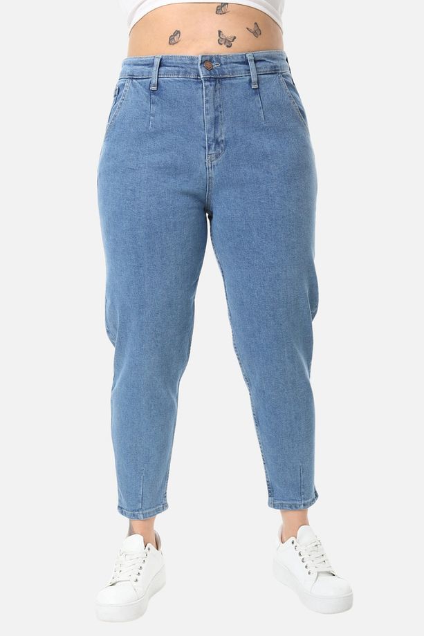 Mom Fit Jean Büyük Beden Yüksek Bel Carrot Kesim Dar Paça Pileli Esnek Kot Pantolon C600-kar-yıkama - 6