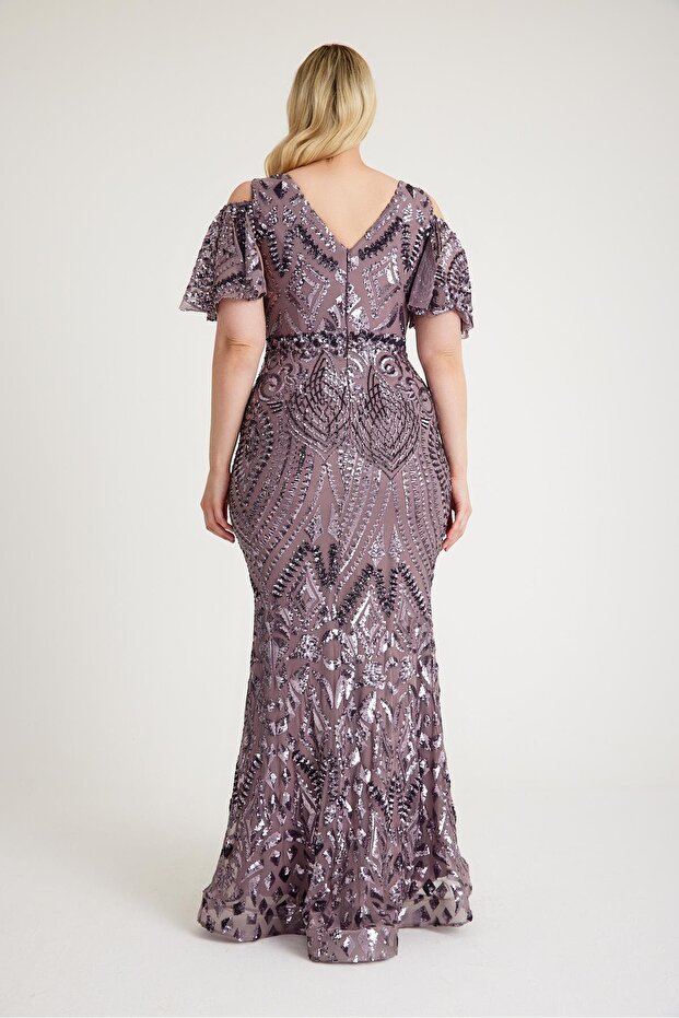 5645PAY PAYETLİ ABİYE ELBİSE - 4