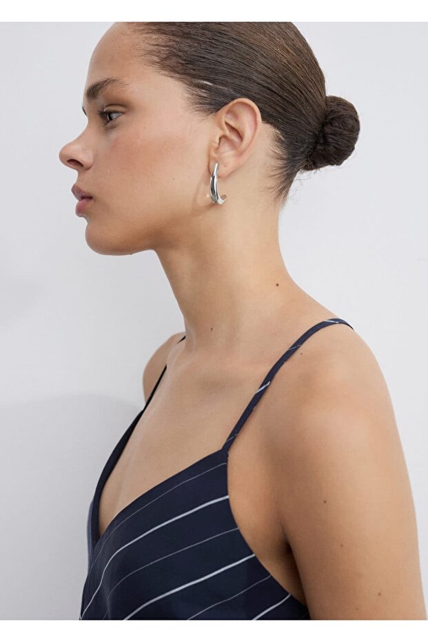 Çizgili lyocell elbise - 5