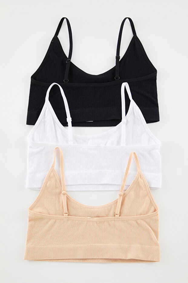 Çok Renkli 3'lü Paket Seamless/Dikişsiz Balensiz Kapsız Askılı Örme Bralette Sütyen THMAW25SU00020 - 11
