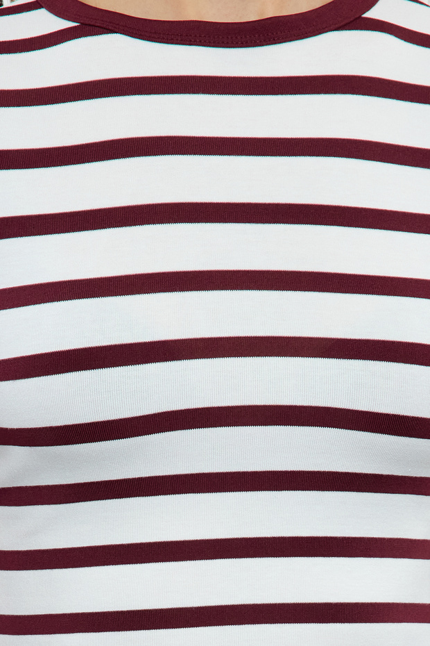 Bordo Çizgili Viskoz Yumuşak Kumaşlı Fitted Crop Esnek Örme Bluz TWOAW24BZ00048 - 3