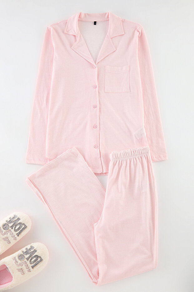 Pembe %100 Pamuklu Pötikareli Örme Pijama Takımı THMAW24PT00247 - 2